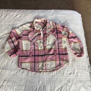 Adorable Oversized Soft Pink Plaid Flannel